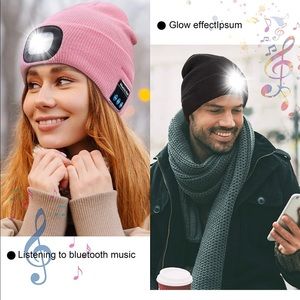Unisex Bluetooth Beanie Hat with Light,Wireless Headphones for Men Women